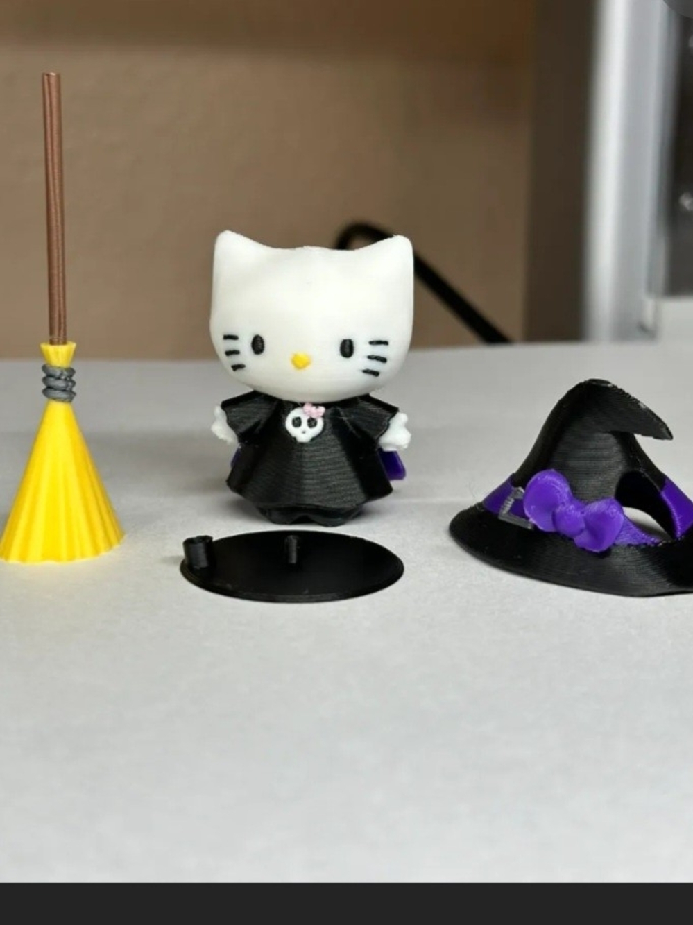 3D PRINTING: Hello Kitty Black Witch Costume with Purple Bow and Yellow Broom